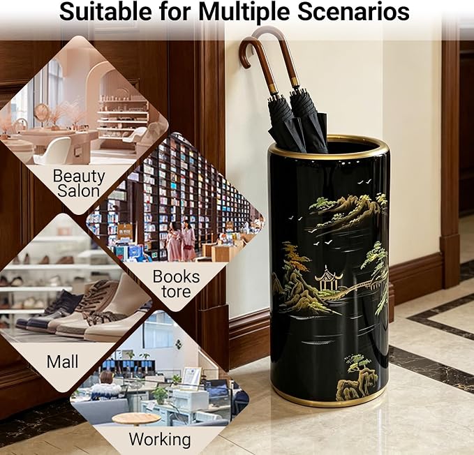 Ceramic Umbrella Stand Umbrella Holder for Entryway Hand-Made Umbrella Stand Barrels Umbrella Holder Cane Floor Standing Vase Ceramic Storage Bucket for Home Office Entrance Indoor.(Silver 205)