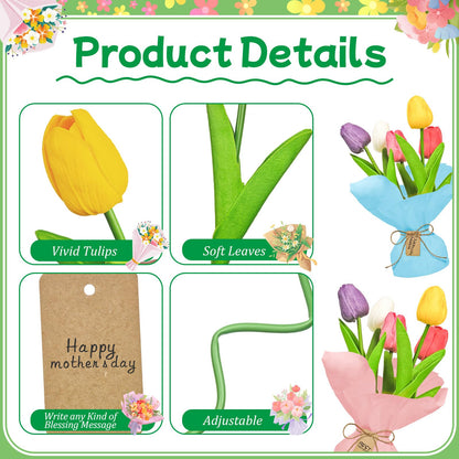Cinrobiye 6 Set End of School Year Tulip DIY Bouquet Kit Last Day of School Teacher Appreciation Gift Artificial Flower Craft Set with Wrapping Paper Cards Spring Table Centerpieces Decor