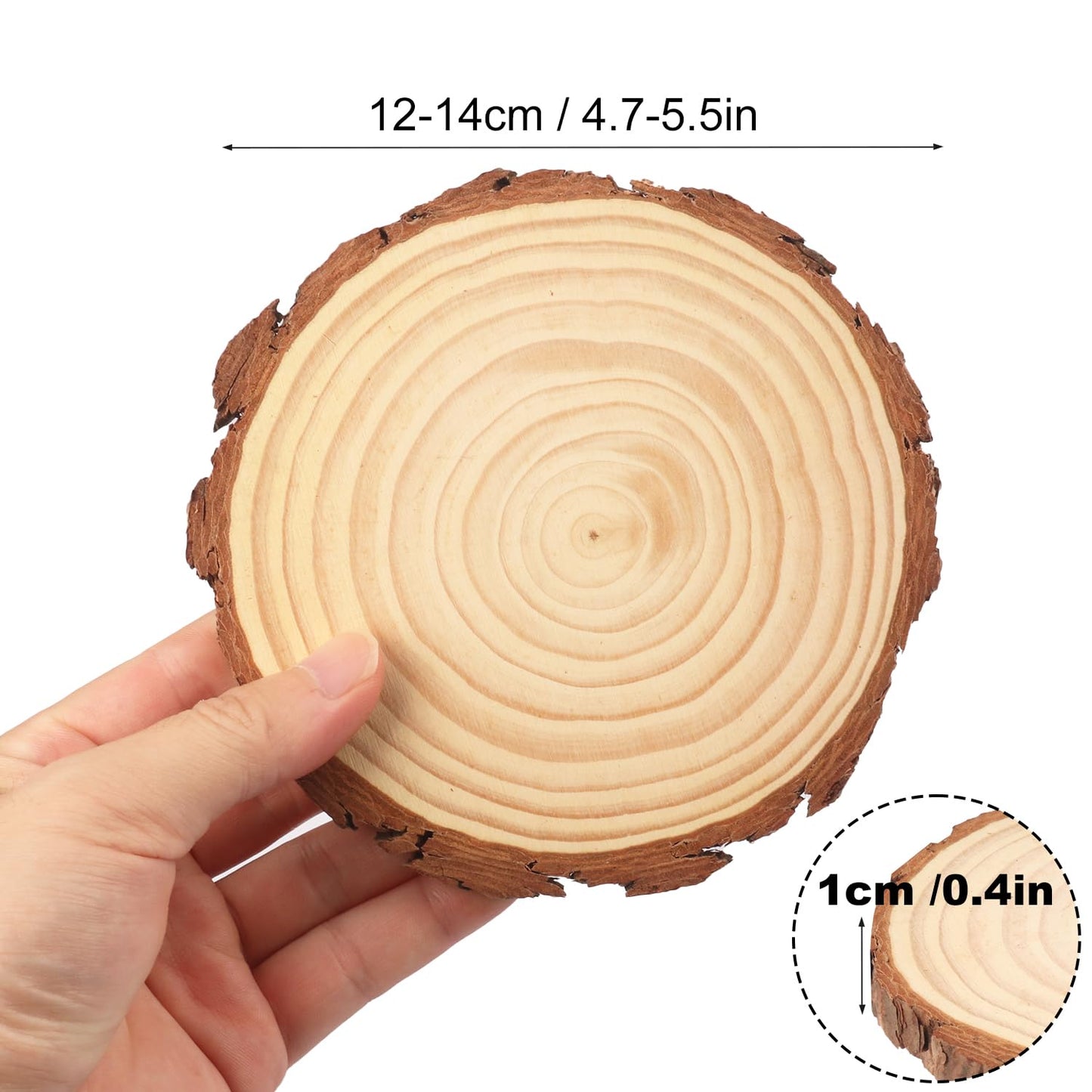 60 PCS 4.7-5.5 Inch Natural Wood Slices, Unfinished Pine Wood Circles with Barks for Coasters, DIY Crafts, Christmas Rustic Wedding Ornaments and Centerpieces,by GNIEMCKIN