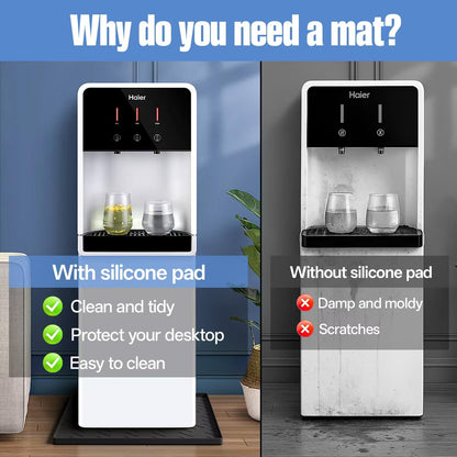 Water Cooler Mat – 19.7" x 19.7" Silicone Water Dispenser Mat for Floor & Countertop, Spill-Proof & Waterproof Tray for Coffee Maker, Kitchen, Pets, Office Use (Black, 19.7' * 19.7')