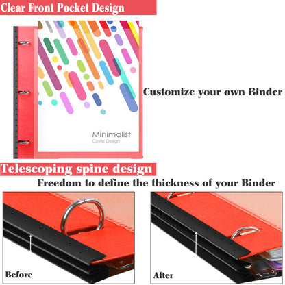 INFUN Telescoping Project Organizer Binder,13 Pocket, Customizable Front Cover, 5 Colors Pocket Divider and Plastic Binder Pocket，225 Sheet Capacity-Red