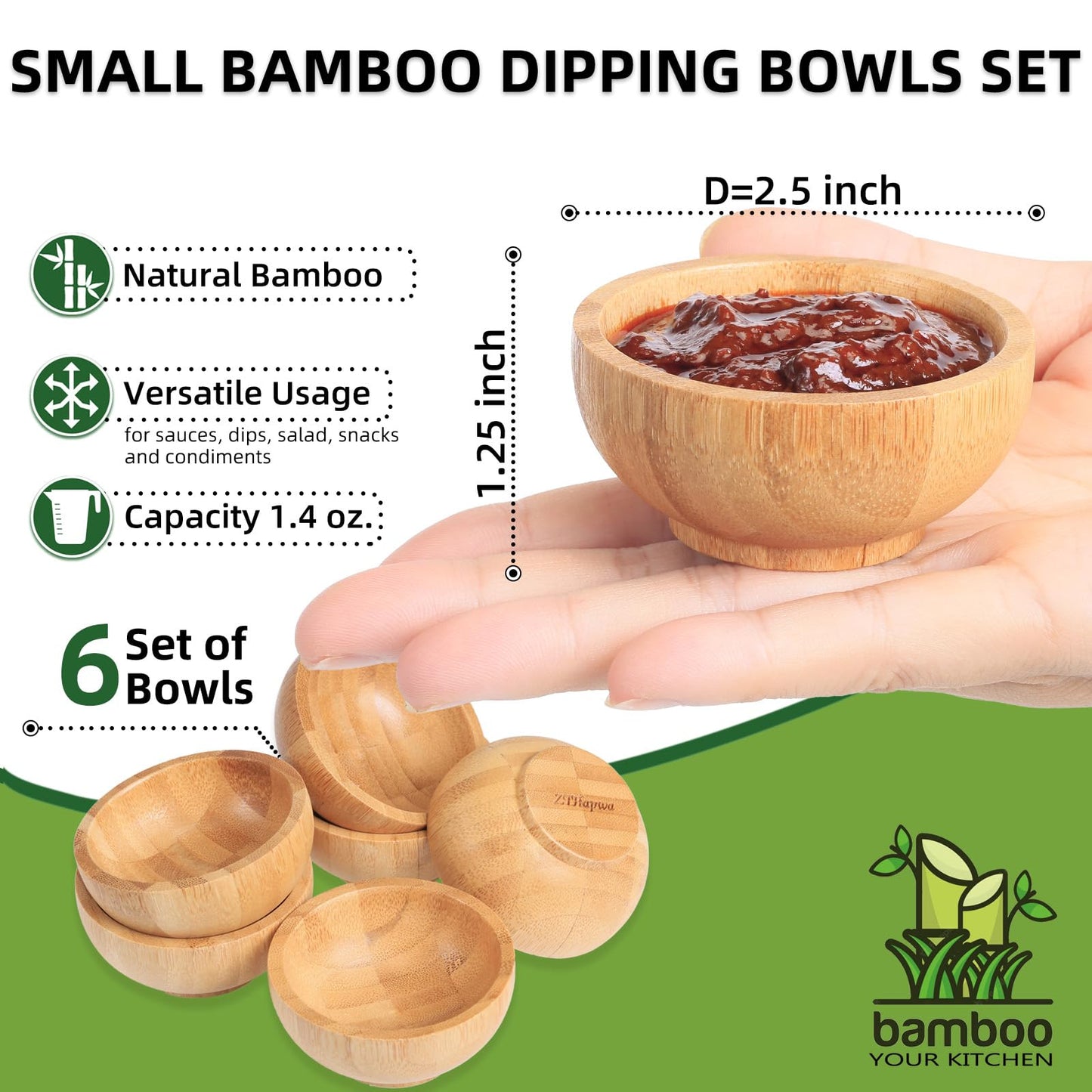 ZTHapwa Dipping Bowls Set, Small Bamboo Pinch Bowls for Soy Sauce/Condiment/Snacks, Mini Serving Bowls for Charcuterie Board for BBQ/Entertaining, 1.4 oz Bamboo Wooden Ramekins