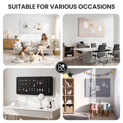 Large Bulletin Board, 35 X 17 Inches Felt Cork Board with 40 Pushpins, Foldable Felt Notice Pin Board Photo Display Board with Self-Adhesive Tape for Office Home School (Oatmeal, 35x17 inch)