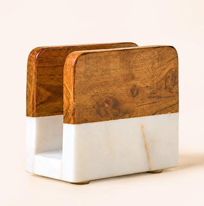 Dreamy Walls 5.5” Marble Napkin Holder for Dining Table & Kitchen Counter | Modern, Upright, Acacia Wood & Marble Napkin Dispenser & Stand | Cocktail, Party, Countertop Use | Handmade in India