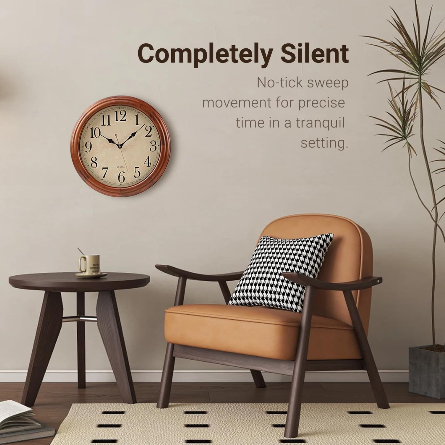 ZELVON amusediy 16-Inch Wood Wall Clock with Large Numbers, Retro Round Brown Clock Wall, Silent Non-Ticking for Living Room, Kitchen Wall Clocks