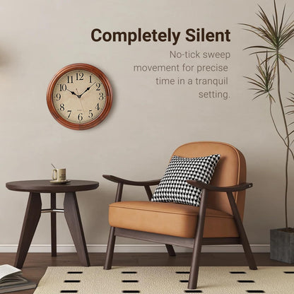 ZELVON amusediy 16-Inch Wood Wall Clock with Large Numbers, Retro Round Brown Clock Wall, Silent Non-Ticking for Living Room, Kitchen Wall Clocks