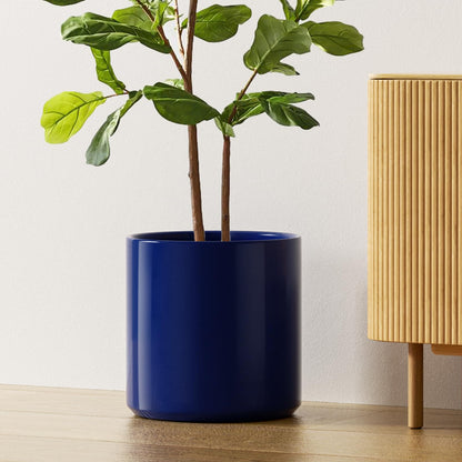 LE TAUCI 12 Inch Pot for Plants, Ceramic Planters for Indoor Plants, Mid-Century Modern Cylinder Flower Pots with Drainage Hole, Fits Fiddle Leaf Fig & Monstera, Home Decor, Midnight Blue