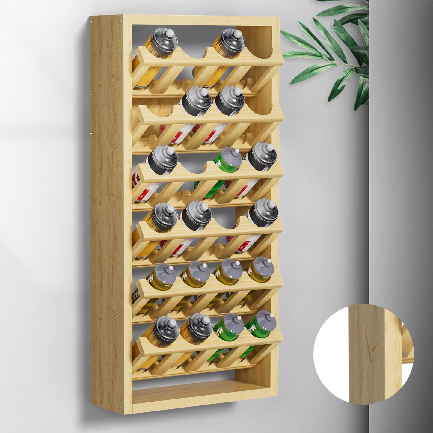 foriy 24 Can Spray Paint Holder – 6-Tier Wooden Aerosol Organizer Rack Wall Mounted Spray Can Organizer for Lubricant, Oil, Garage, Workshop, Craft Room, Space Saving Storage (14.2" L x 5" W x 30" H)