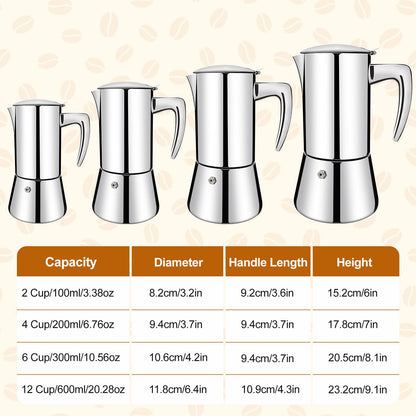 Vaolvpant No Coating 4 Cup Thickened 304 Stainless Steel Moka Pot Stovetop Espresso Maker Italian Coffee Machine 200ml 6.8oz Suitable for Gas Induction Stovetop Greca Coffee Maker Percolator