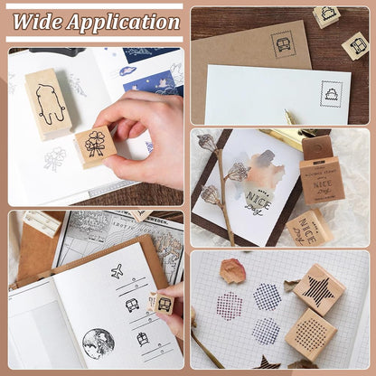 BENECREAT 20Pcs Rubber Stamp Set Blank Hard Wood Stamp Mounts with Grey Rubber Stamp Sheet 2 Sizes Laser Engraving Stamp Block Accessories for Crafts DIY Stamp Making, (0.8in/1.6in)