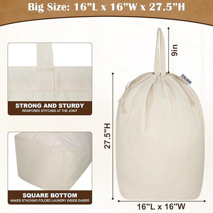 Canvas Laundry Bags with Handles & Square Base 16"Lx16"W x27.6"H, Extra Large