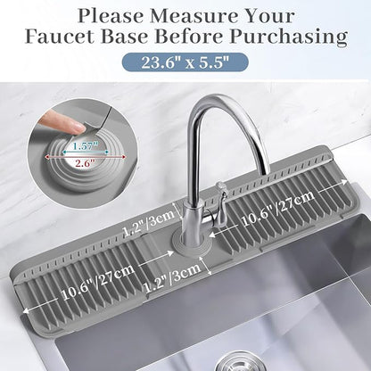 PoYang 24 inch Faucet Mat for Kitchen Sink Splash Guard, 7° Slope Silicone Sink