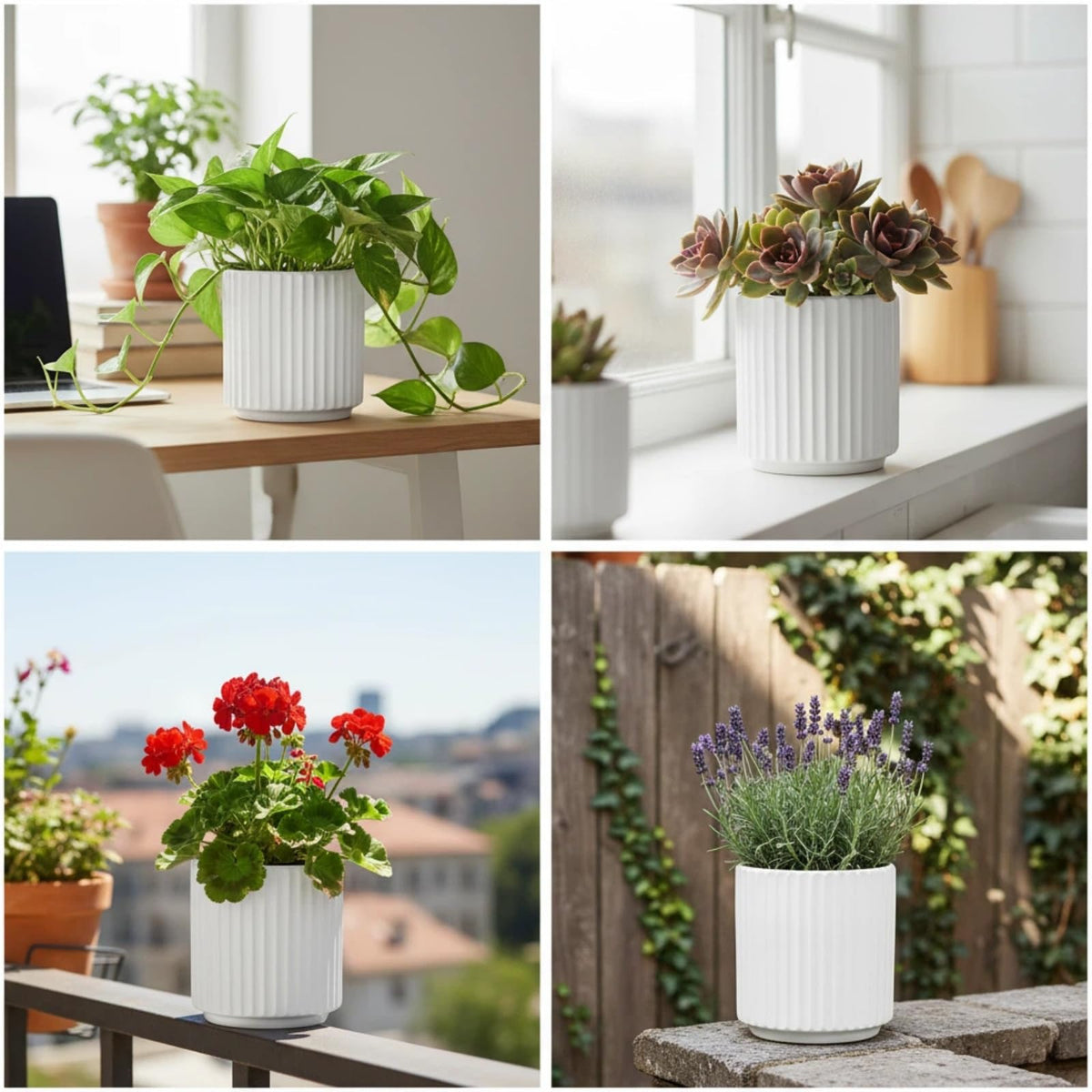 Flowers and Succulent Plant Pots, Ceramic flower Pots and Drainage Hole, Bonsai Planter Large Flower Pots for Indoor Outdoor Use for Home Office Garden Decoration,Plants not included (White)
