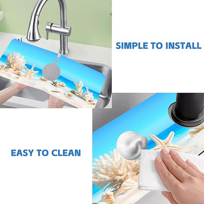 Tropical Beach Seashells Kitchen Sink Splash Guard Absorbent Fast Drying Mat