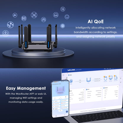 WAVLINK AX6000 WiFi 6 Router Dual Band, 2.5 Gbps WAN/LAN Port, Covers up to 2,150 Sq. ft and 256 Devices, 8x5dBi Antennas, AI QoE, WPA3 & VPN Security for Home/Office, MU-MIMO, Beamforming