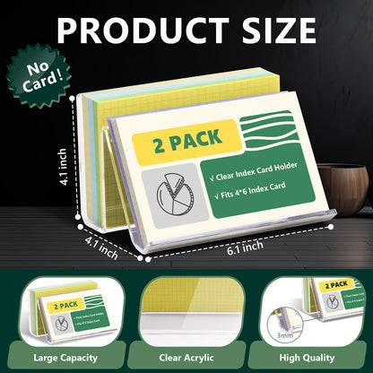 2 Pack Index Card Display Stand 4x6 Index Card Storage Box Flash Card Holder Acrylic Postcard Display Rack Notecard Organizer Business Card Stand for Desk Home Office(Transparent No Card)