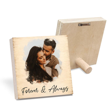 Personalized Wooden Block Sign with Custom Photo, Couple Family Friend Picture Shelf Sitter, Rustic Home Decor Keepsake Anniversary Wedding Gift