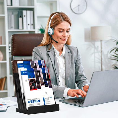 HKSZEH Black 8.5×11 Inch Magazine Display Stand 4-Tier For 6×9 inch Brochure Pamphlet Flyer Menu Holder Countertop Display Stand Literature Organizer For Office Home