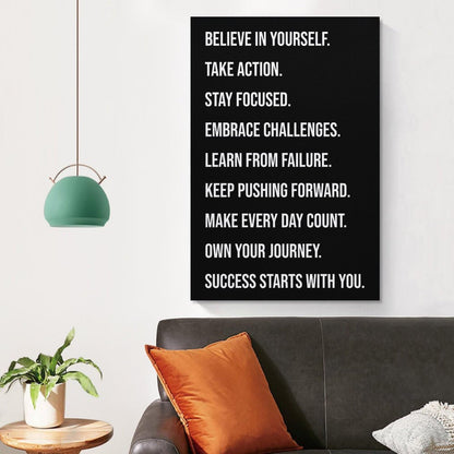 Motivational Gym Quote Build Self Belief Take Action Stay Focused Canvas Printing Wall Art Prints Wall Decor Posters Scandinavian Bohemian Typography for Living Room Office 12x18inch(30x45cm)