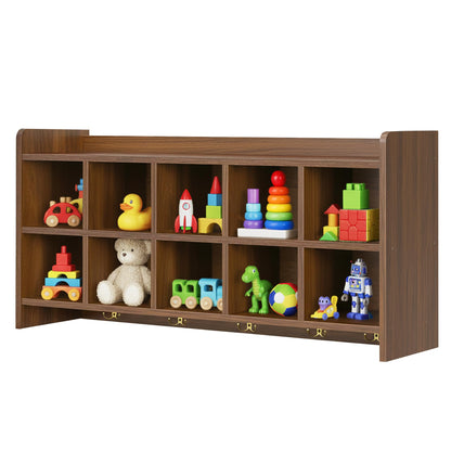 Verssure Wall Cubbies, 10 Cubby Storage Organizer with Coat Hooks, Cubbies for Classrooms,Wooden Cubby Shelf for Toys, Bags and Books, Used in School, Gym, Daycare Storge (Walnut)
