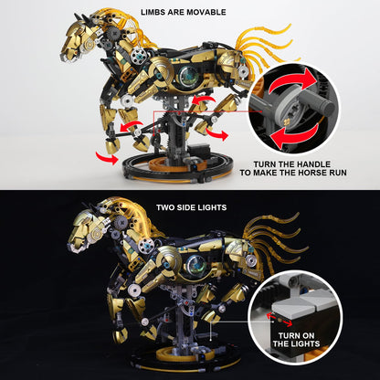 funxinee Mechanical Horse Building Blocks Linkage Kit, Animal World Model with Lighting & Display Stand, STEM Toy DIY Desktop Ornament for Boys Ages 12+, Adult Collectors, Unique Birthday Gift Idea