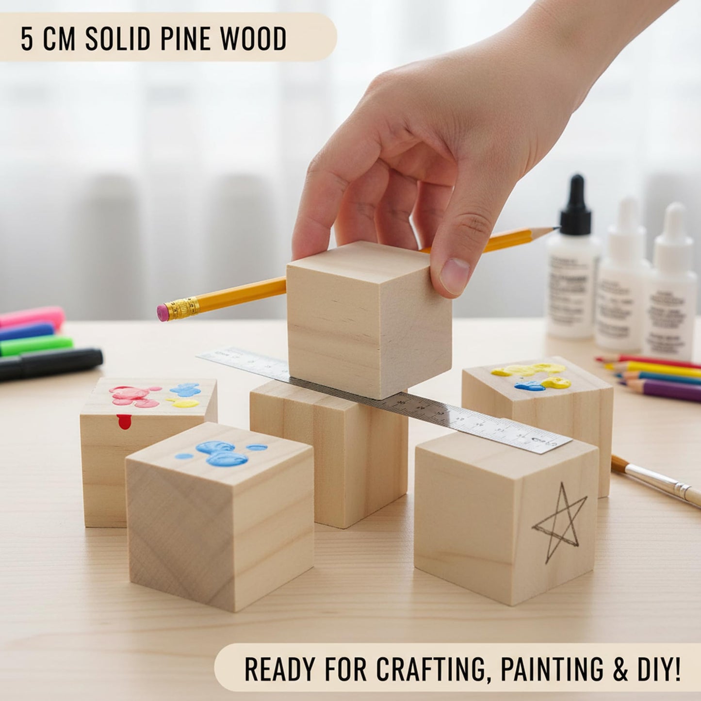 Wood Blocks for Crafts, Unfinished Wood Cubes, 2 Inch Natural Wooden Blocks, Pack of 8 Wood Square Blocks, Wooden Cubes for Arts and Crafts and DIY Projects