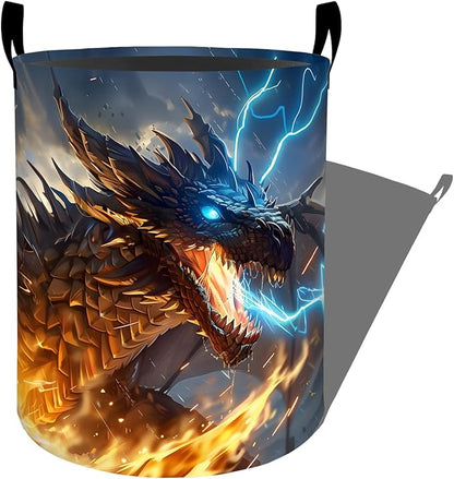 Fiery Dragon Breathing Flames and Lightning Laundry Basket