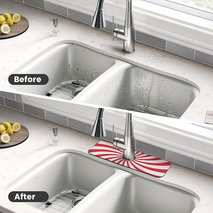 Christmas Red Swirl Peppermint Sugar Candy Kitchen Sink Splash Guard Faucet Mat