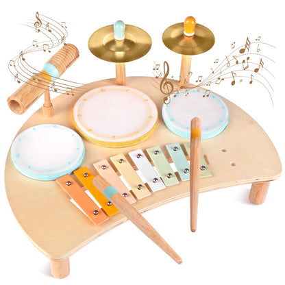 Toddlers Drum Set Toys for Toddlers 2-3,Baby Drum with Xylophone,Musical Instruments Toy, Kids Wooden Montessori Toys Birthday Gift for 18+ Months Boys Girls