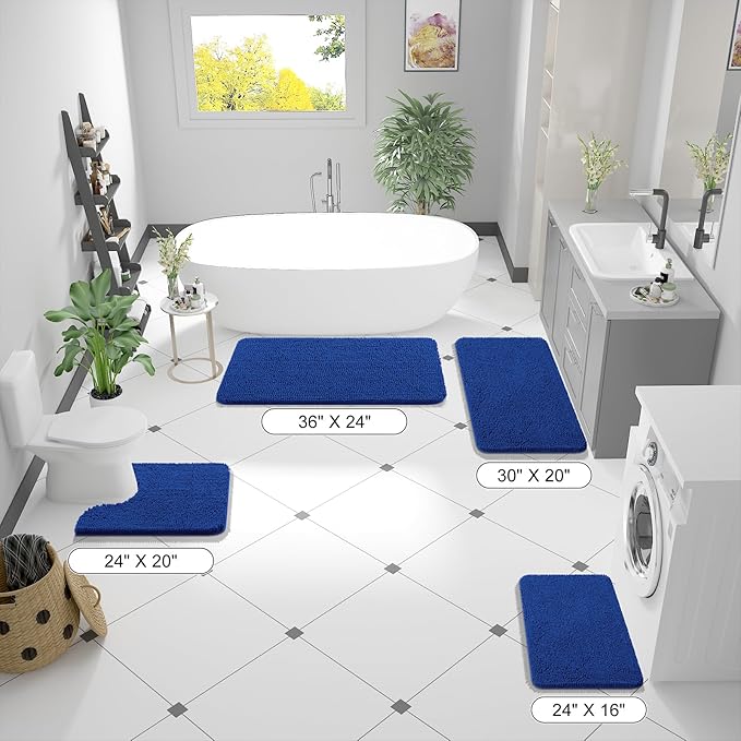 OLANLY Bathroom Runner Rugs 47x20, Soft Absorbent Chenille Bath Rugs, Rubber Backing Quick Dry, Machine Washable Long Bath Mats for Bathroom Floor, Tub and Shower, Home Decor Accessories, Royal Blue
