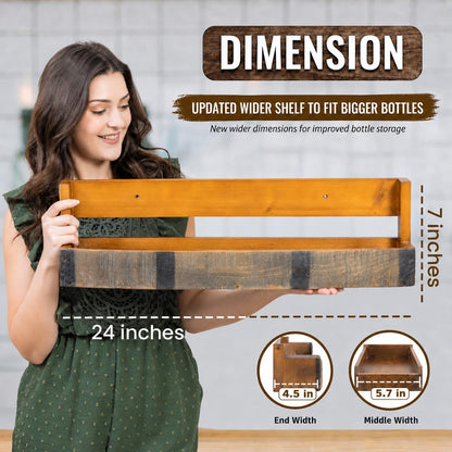 Liquor Bottle Display Shelf – Whiskey Barrel Bar Shelf for Whiskey, Wine & Bourbon – Rustic Wall-Mounted Wooden Shelves, Countertop Rack, Stylish & Space-Saving Small Liquor Cabinet for Enthusiasts