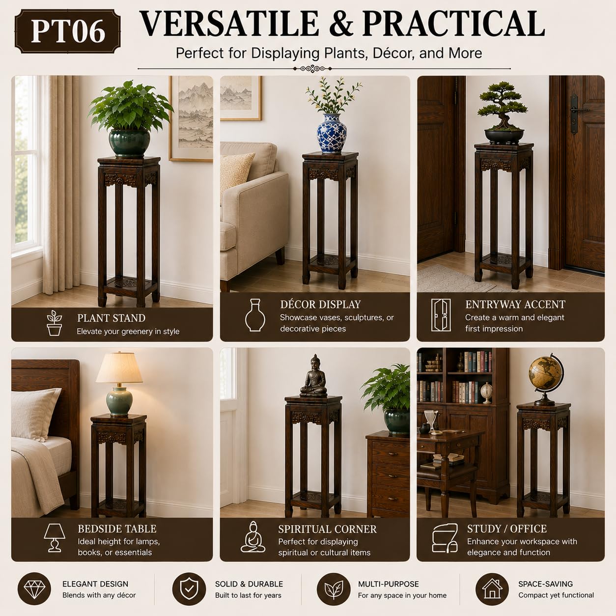 Festcool Rosewood Square Table, Planter Stand Plant Pot Display Stand Lamp Table (27") (Rosewood)