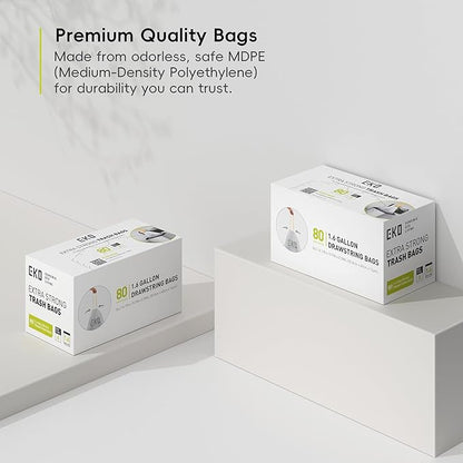 EKO 1.6 Gallon / 3-6 Liter, Extra-Strong Unscented Garbage Bags, Easy-Dispense