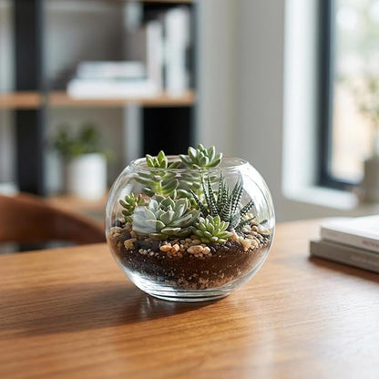 WGV Bowl Glass Vase, Diameter 5.1", Height 3.75", Open Width 3", (Multiple Sizes Choices) Clear Bubble Planter Terrarium Fish Bowl for Wedding Event Home Decor, 1 Piece (VBW0005)