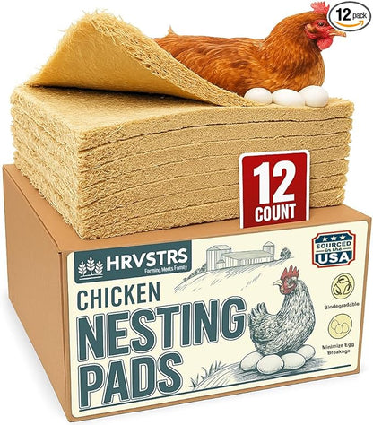 Chicken Nesting Pads for Chicken Coop Accessories - 12 Pack - USA Aspen - Professional Grade Excelsior Bedding – Easy Clean Up - Absorbs Moisture - 100% Natural, Dust-Free Liners for Laying Hens 13x13