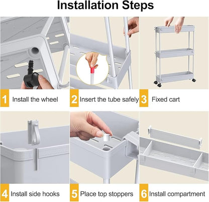 SPACELEAD 2-piece Set Slim Storage Cart 3 Tier,Bathroom Organizer Rolling Utility,Mobile Shelving Unit Slide Out for Office, Kitchen, Laundry Room & Narrow Places