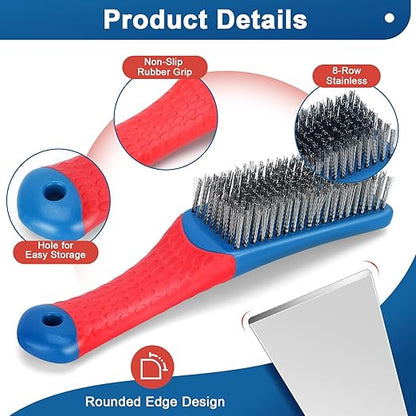 4-Pack Heavy Duty Wire Brush and Scraper Set, 3 Stainless Steel Scratch Brushes