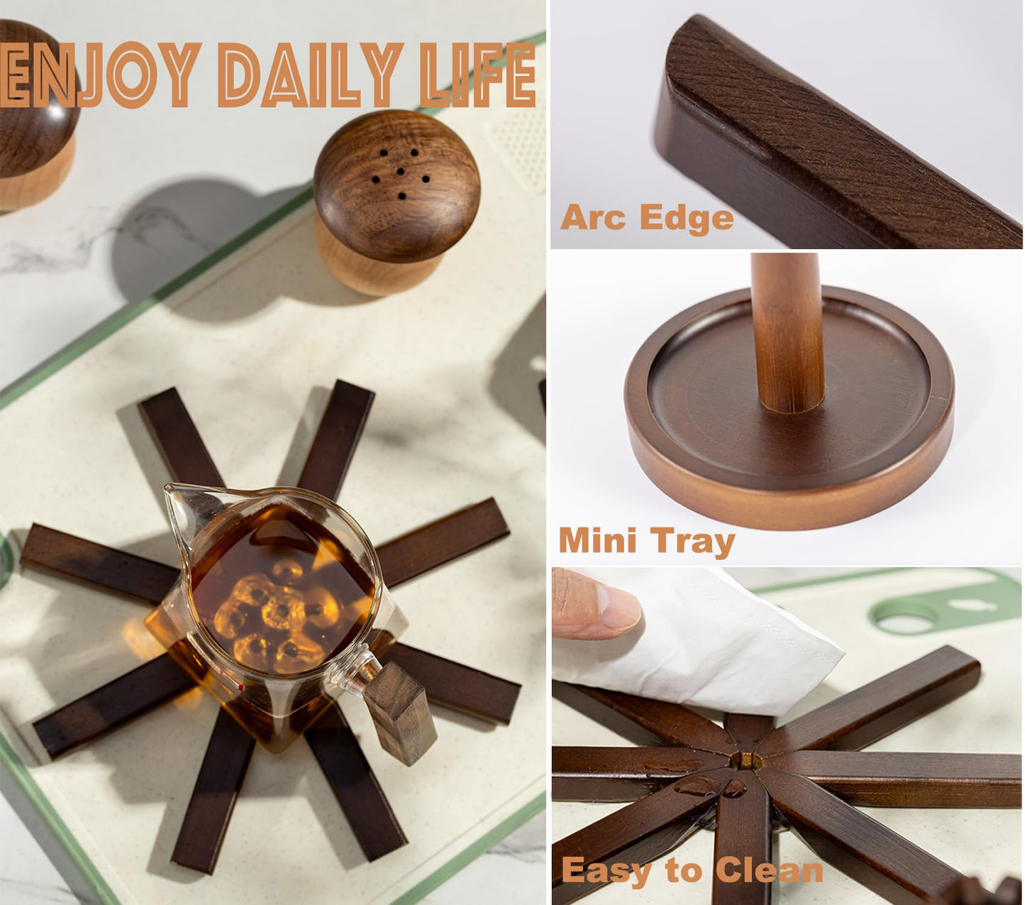 Sansnow Wooden Tree Shape Trivet Set, Bamboo Trivet Set with Organizer Rack Coaster Home Decor, Creative Housewarming Gift，Brown