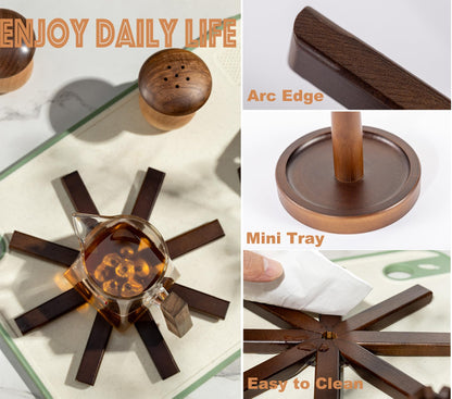 Sansnow Wooden Tree Shape Trivet Set, Bamboo Trivet Set with Organizer Rack Coaster Home Decor, Creative Housewarming Gift，Brown