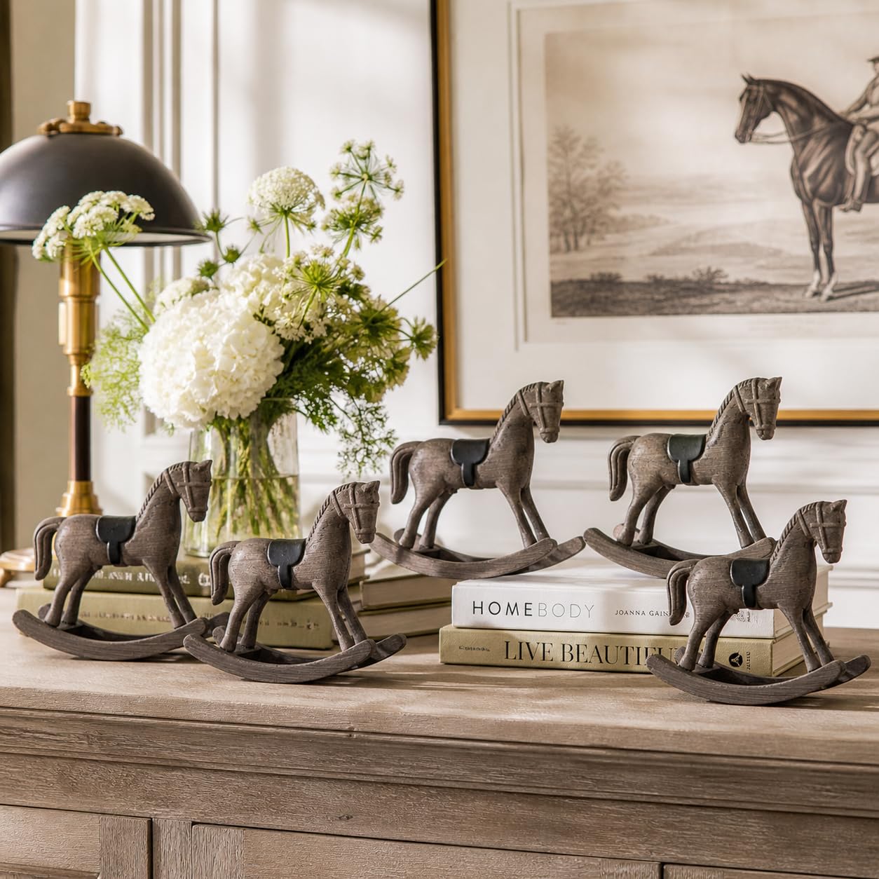 Wovelli Wooden Rocking Horse Decor, 6-Pack Baby Shower Centerpieces