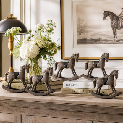 Wovelli Wooden Rocking Horse Decor, 6-Pack Baby Shower Centerpieces