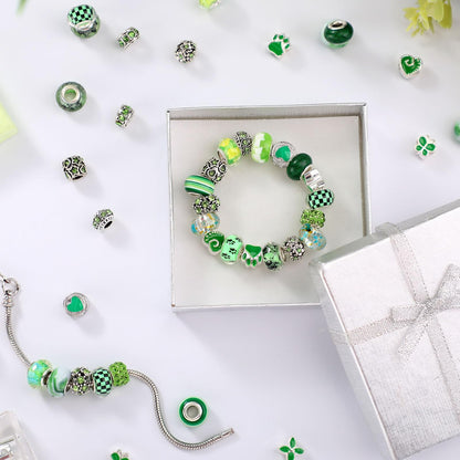 Hicarer 80 Pcs Assorted European Large Hole Beads, Spacer Glass Beads Rhinestone Metal Macrame Charms Supplies for DIY Crafts Bracelets Necklaces Jewelry Making(Green)