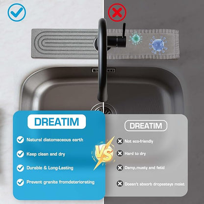 Faucet Mat for Kitchen Sink, Diatomite Quick Drying Tray, Long 23.6'' Kitchen