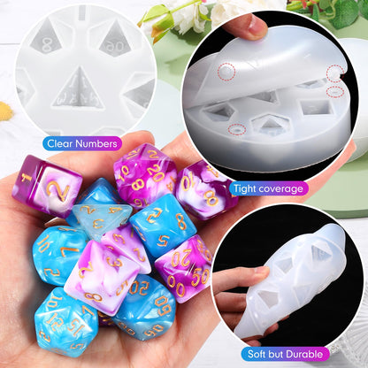WILLBOND 8 Pcs Dice Resin Molds Silicone for Epoxy Resin Casting with 7 Standard Stereoscopic Cavities, Food Grade Silicone Molds for DIY Dices Making, Table Board Game