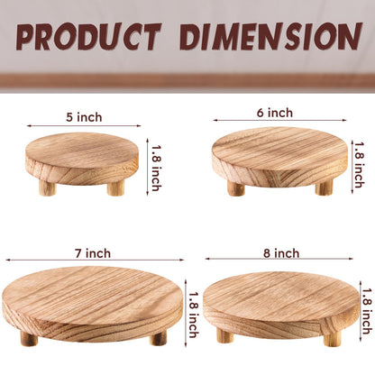 Geetery 4 Pcs Wooden Risers for Display Wood Pedestal Stand Mini Tray Stand Round Wooden Pedestal Holder Rustic Riser for Decor Tiered Tray Decor Home Kitchen, 5/6/7/8 Inch(Light Brown)
