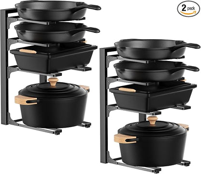 MUDEELA 2 Pack Pots and Pans Organizer under Cabinet, 4-Tier Heavy Duty Pan Organizers inside Cabinet Kitchen Storage, Adjustable Pot Rack Holds up to 44 LB Cast Iron Skillets Shallow Cookware