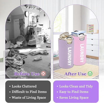2Pcs 95L Purple + Pink Laundry Basket, Folding Laundry Hampers