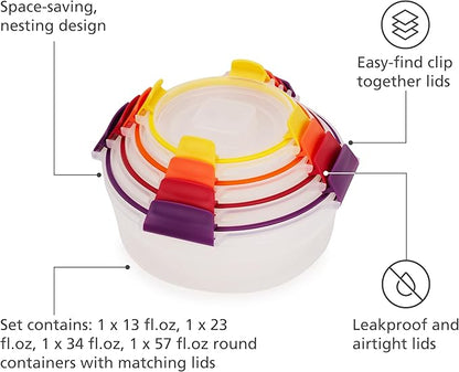 Joseph Joseph Nest Lock 8-piece Plastic BPA Free Round Food Storage Container