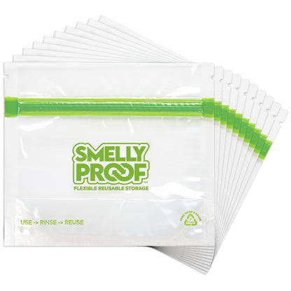 Smelly Proof 10 x Expandable Stand-Up & Fill REUSABLE Storage Bags for Food Designed & Mfg in US, NO PEVA, BPA FREE, Reusable Snack Bags, Dishwasher-Safe, Clear 3 mils STAND & FILL 6" x 4" - 10pk
