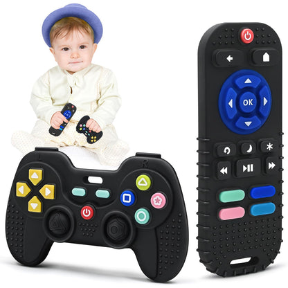 AiTuiTui Teething Relief Teethers Toys for Babies 3 6 9 12 Months Gifts, Silicone Sensory Teether Remote Control & Game Controller Baby Bath Toys for Newborn Infant Toddler Boy Girl Autism Birthday